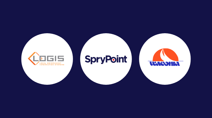 Image of three logos. The logos are for LOGIS, SpryPoint, and the City of Waconia
